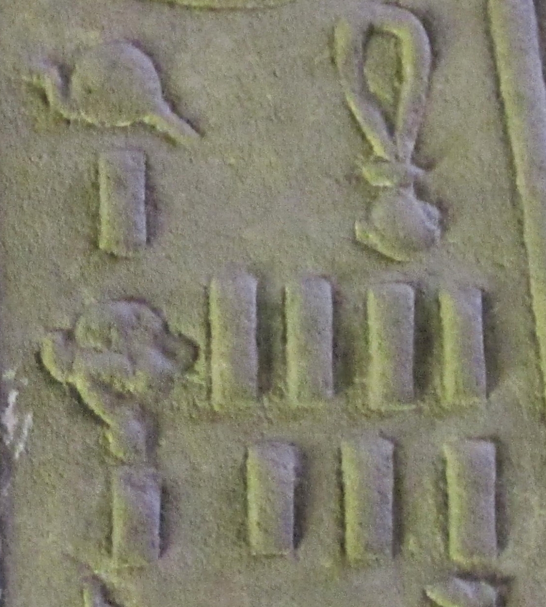 Hieroglyphs showing a stroke used in two different ways.