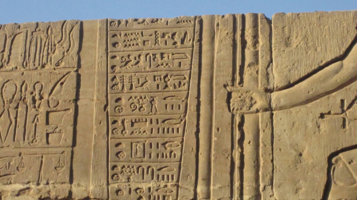 Detail from medical scene at Kom Ombo Temple showing fractions.