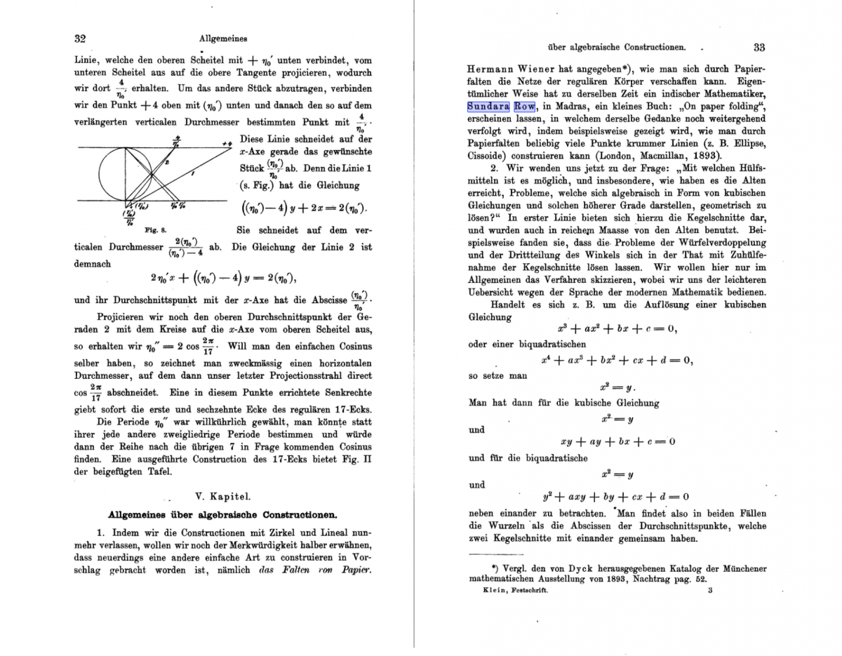 Pages 32-33 from Felix Klein's 1895 Lectures on Selected Questions in Elementary Geometry.