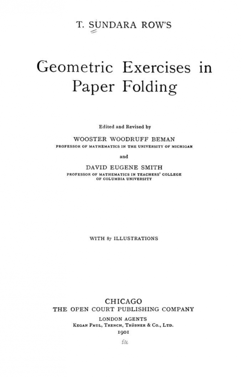 Title page for Beman and Smith's edition of Geometric Exercises in Paper Folding (1901).