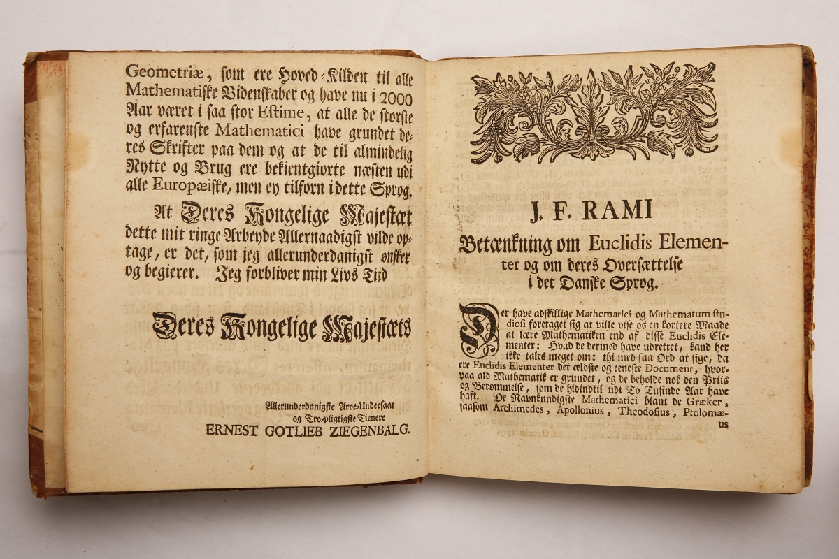 Beginning of Ramus's introduction, as reprinted in Ziegenbalg's 1744 Danish translation of Euclid's Elements.
