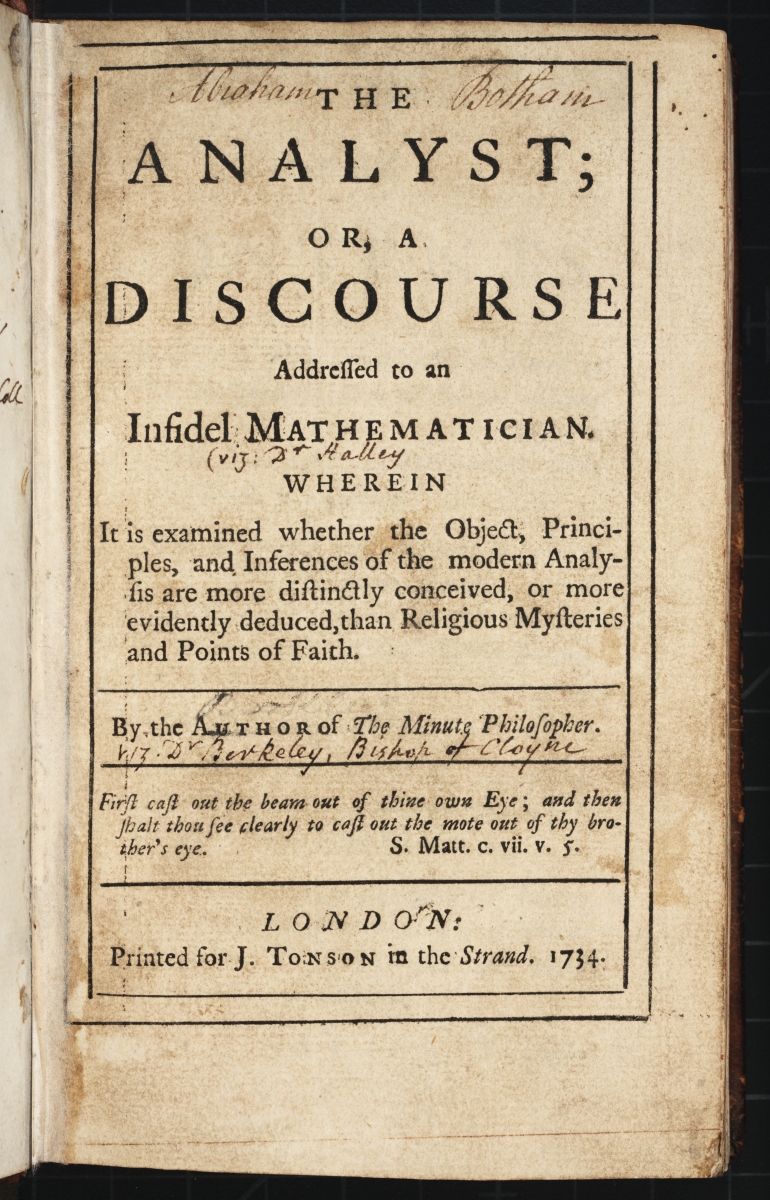 Title page for George Berkeley's 1734 Analyst.