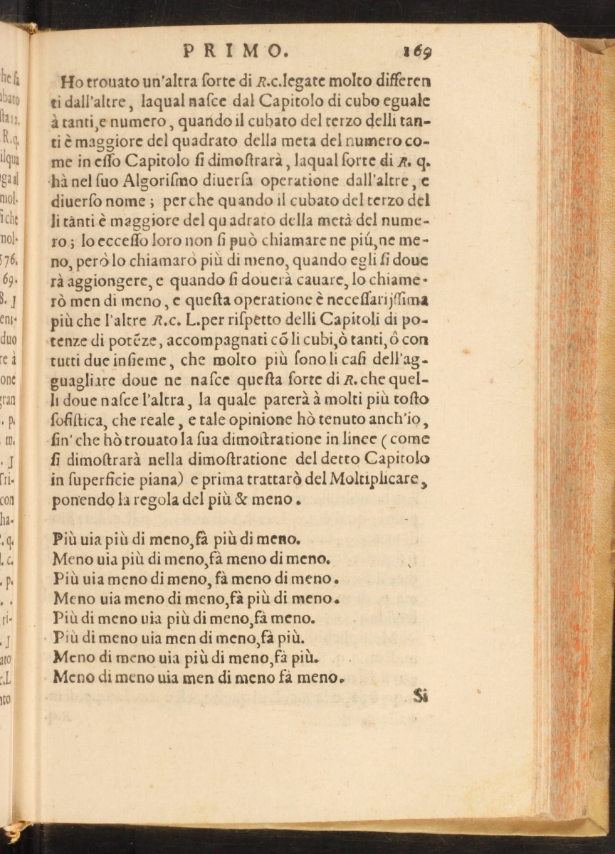 Page 169 of a 1579 edition of Bombelli's algebra.