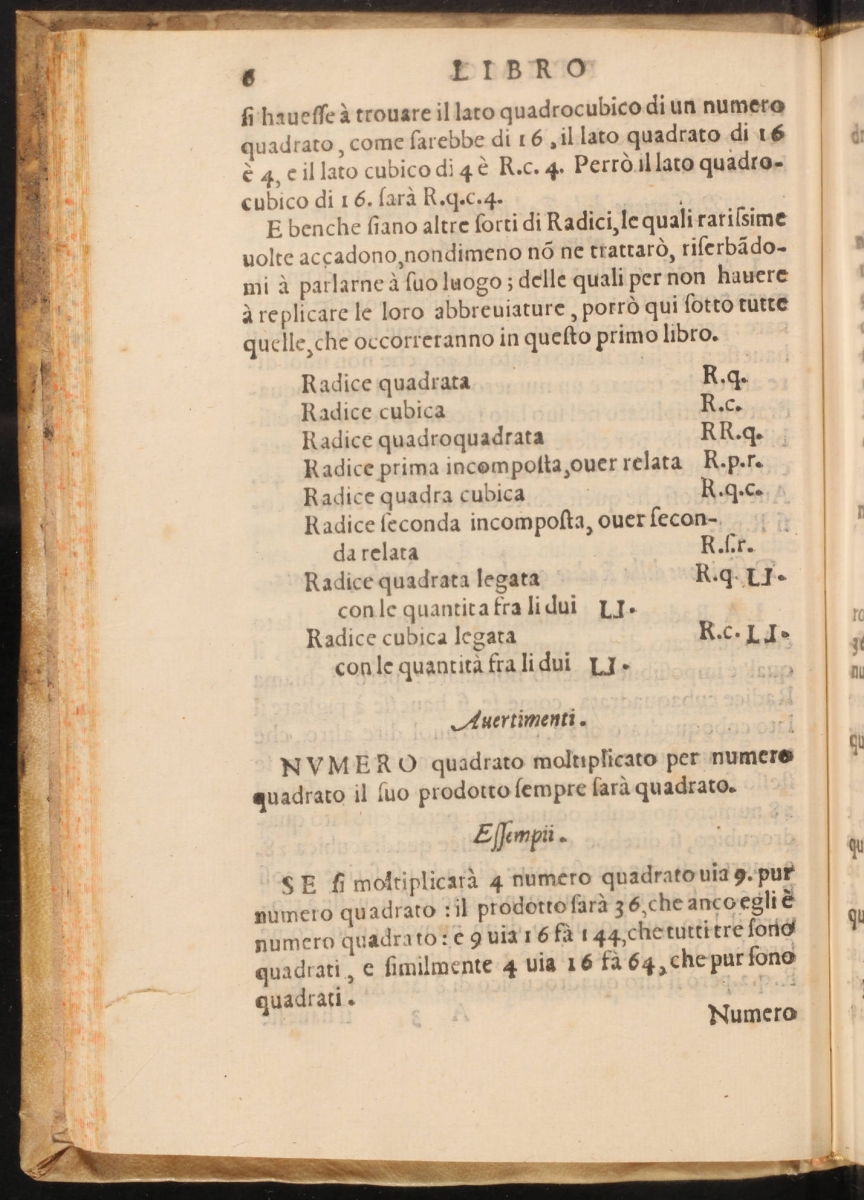Page 6 of a 1579 edition of Bombelli's algebra.