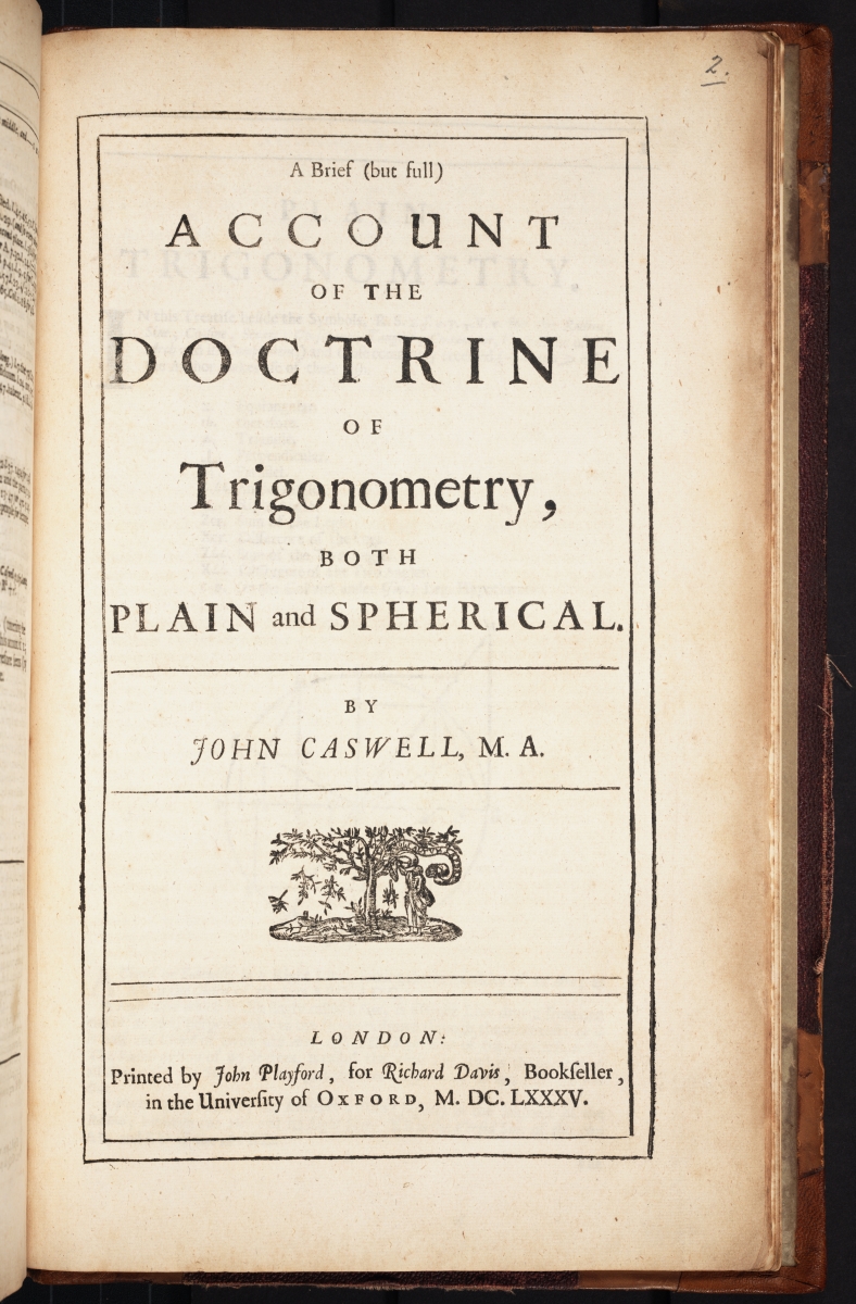 Title page of John Caswell's 1685 trigonometry textbook.