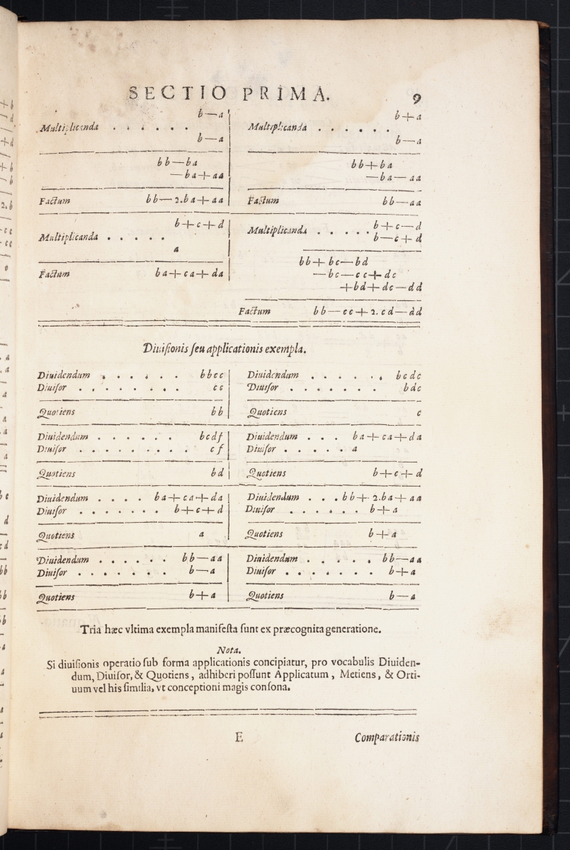 Page 9 from Thomas Harriot's 1631 Artis Analyticae Praxis