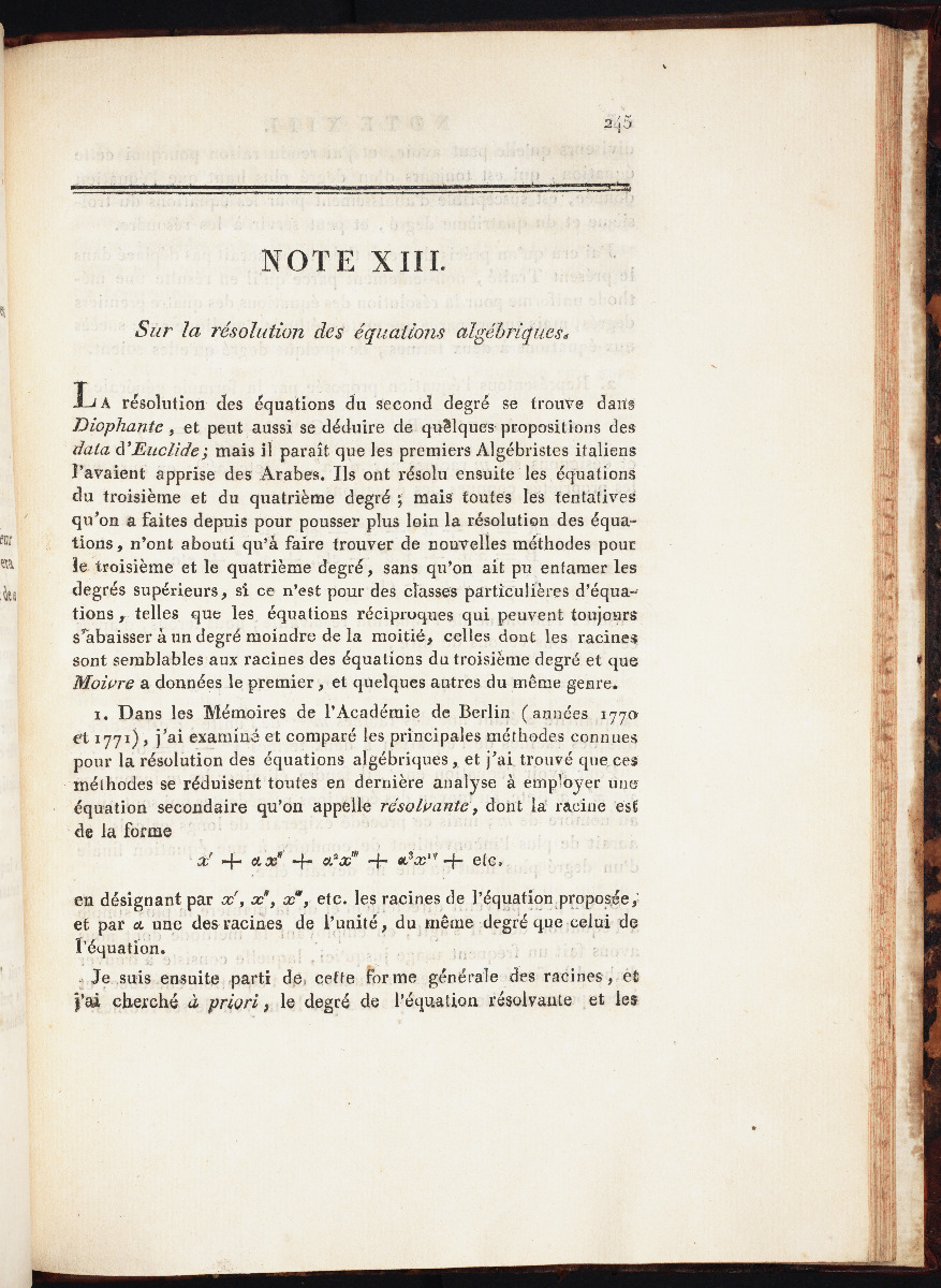 Page 245 from 1808 edition of Lagrange’s Traité de la Résolution des Equations Numérique