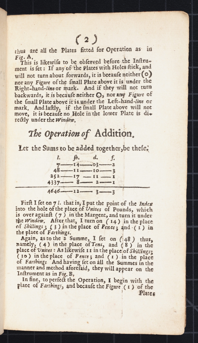 Example of use from Samuel Morland's 1673 The Description and Use of Two Arithmetick Instruments.