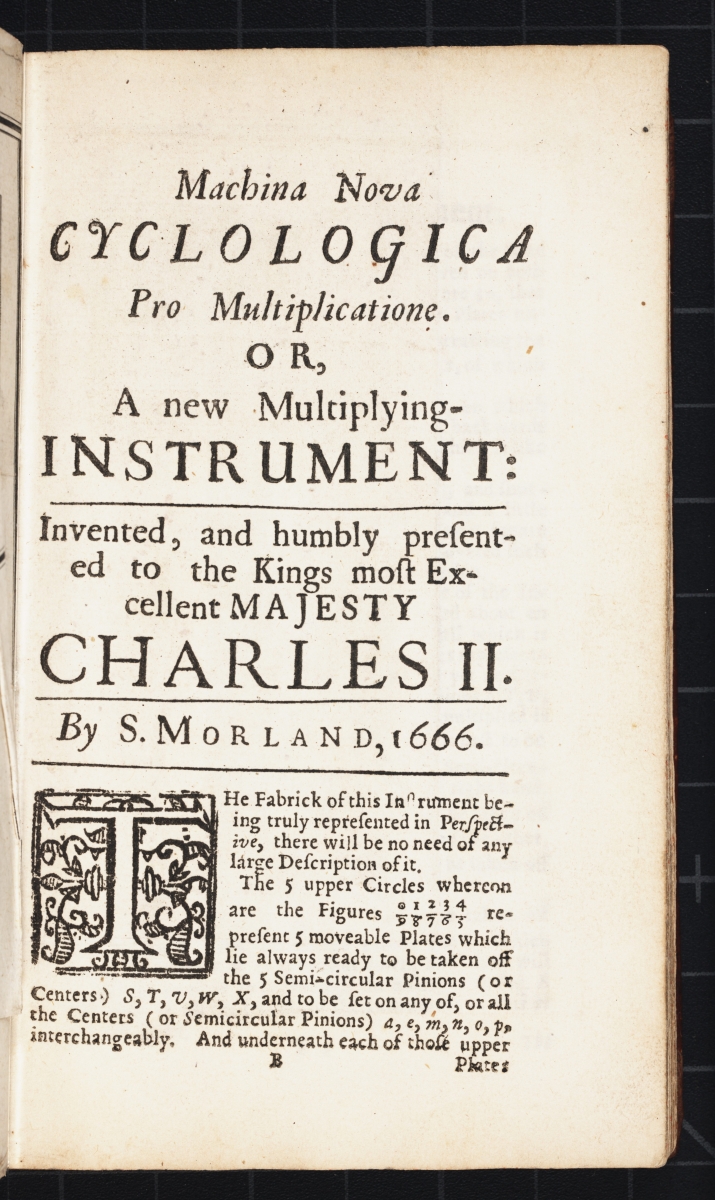 Section title page for second instrument from Samuel Morland's 1673 The Description and Use of Two Arithmetick Instruments.