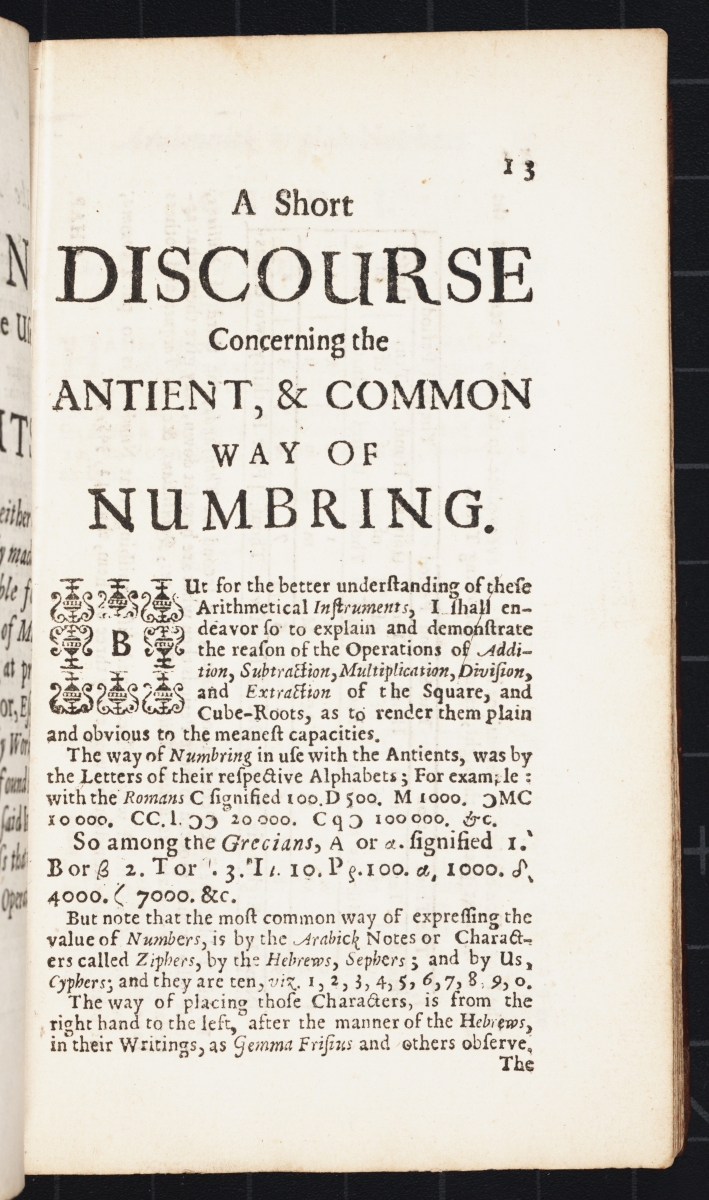 Page 13 from Samuel Morland's 1673 The Description and Use of Two Arithmetick Instruments.
