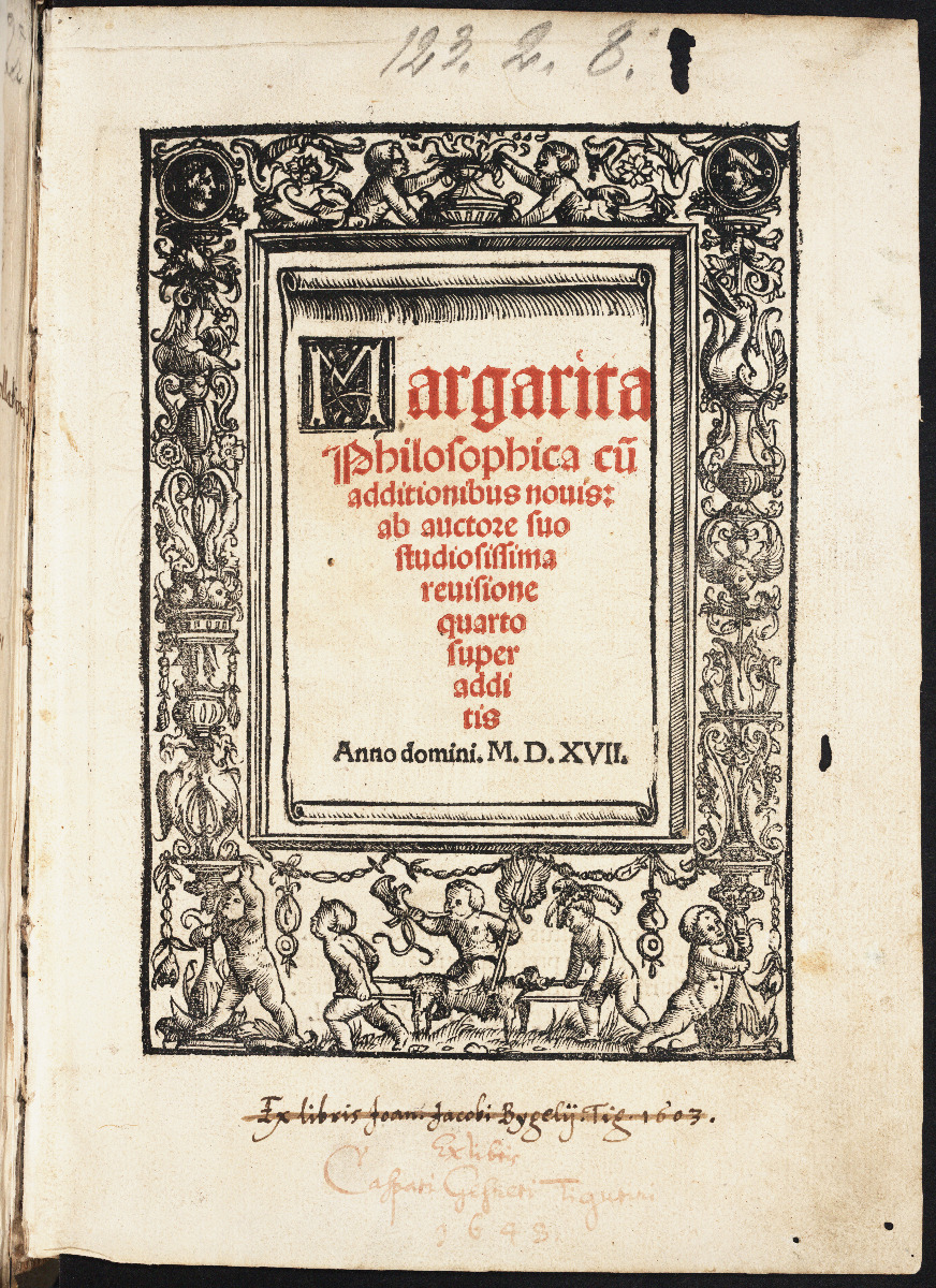 Title page of 1517 edition of Gregor Reisch's Margarita philosophica.
