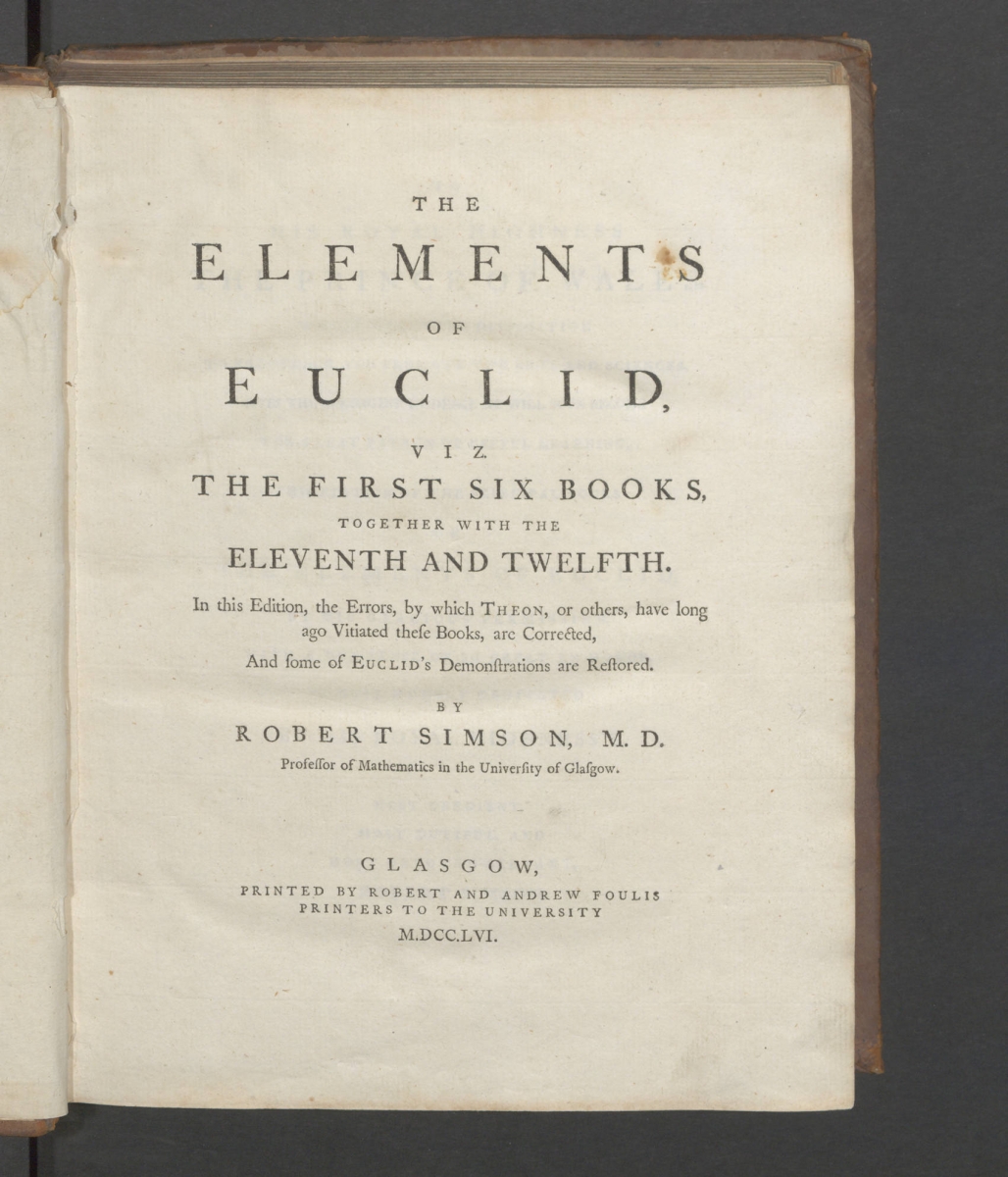 Title page of Robert Simson's 1756 The Elements of Euclid.