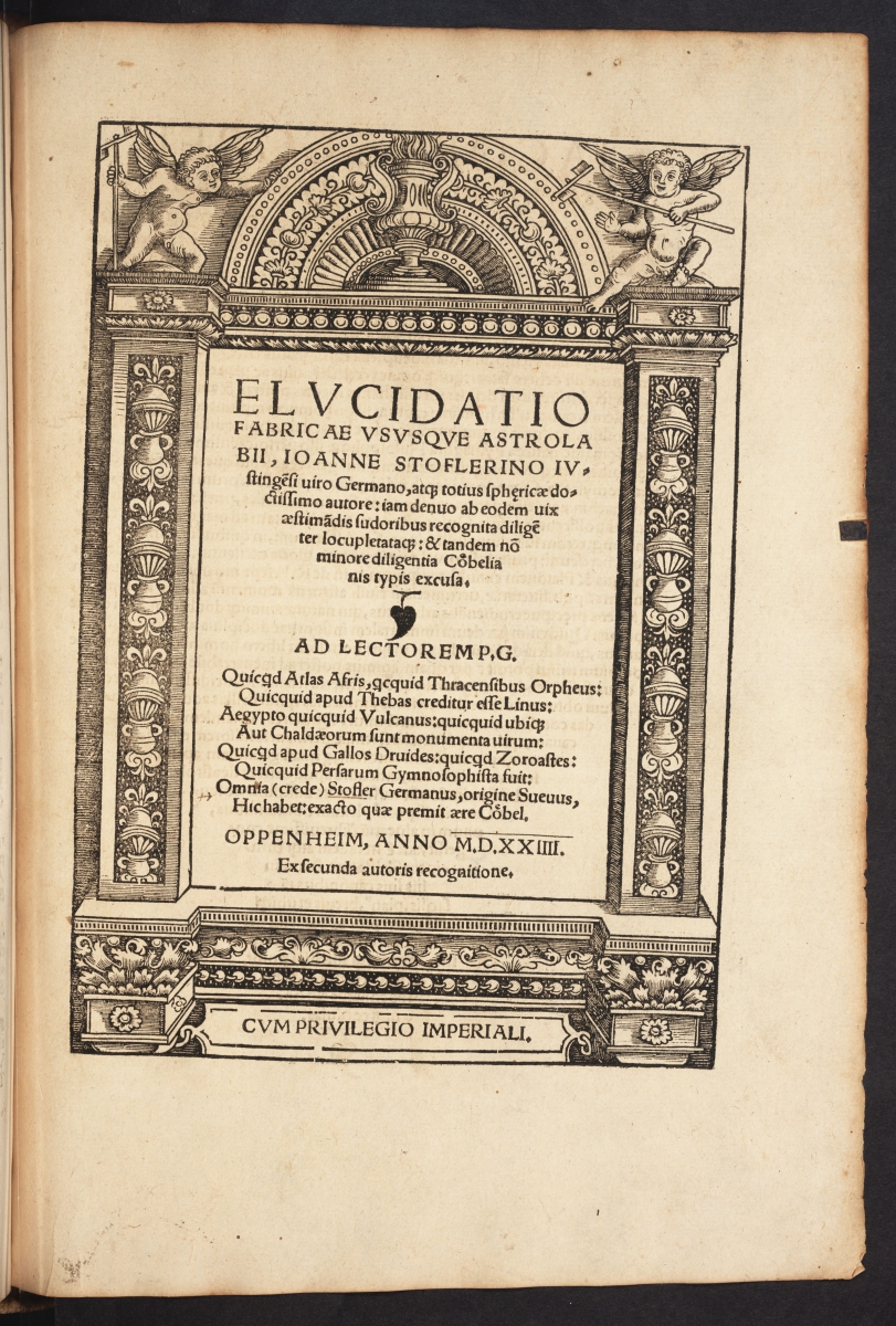 Title page of 1524 edition of Johann Stoeffler’s Elucidatio fabricae vsusque astrolabii.