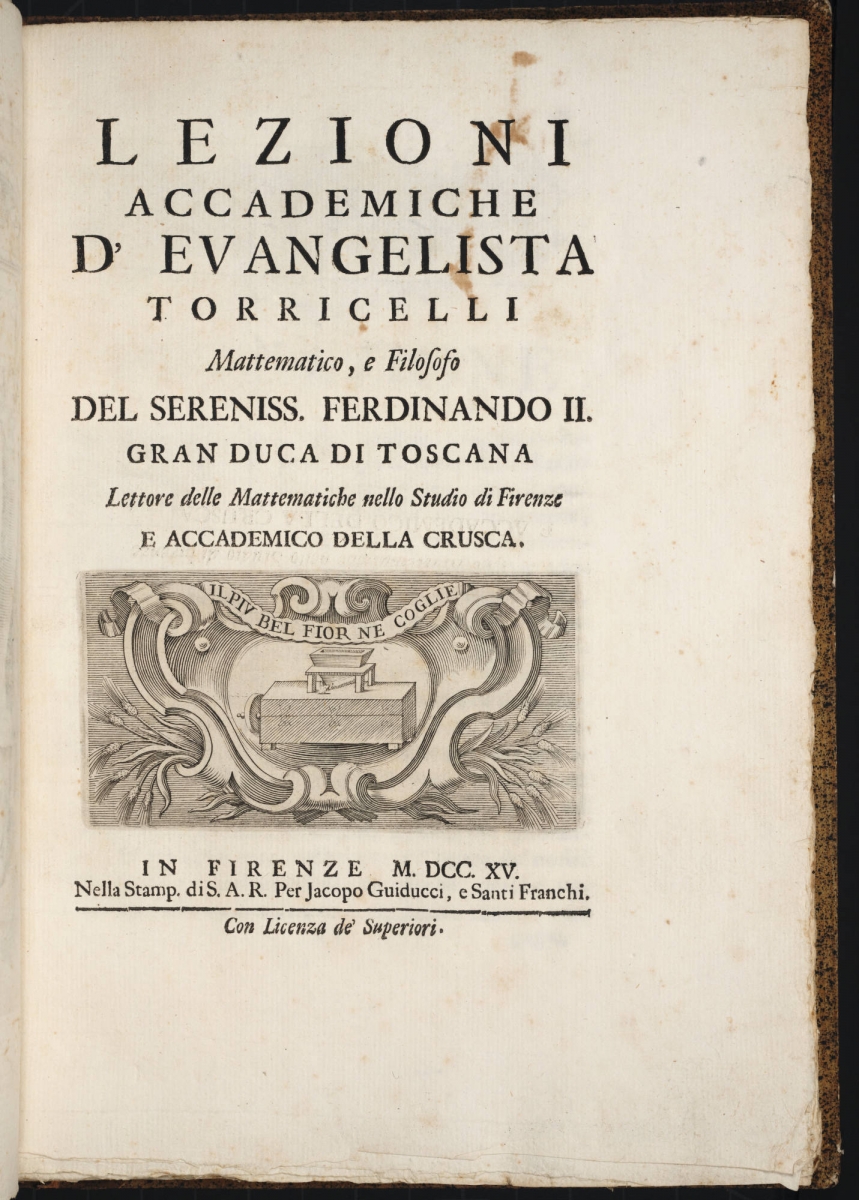 Title page of Lezione Accademiche d’Evangelista Torricelli.