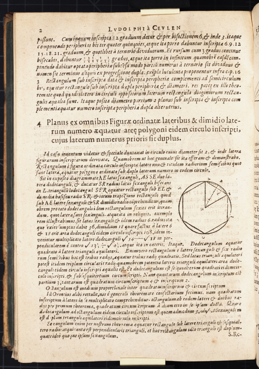 Page 2 from Snell's 1619 Latin translation of Van Ceulen's De Circulo.