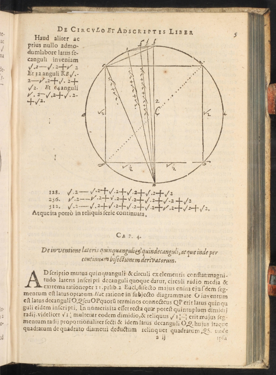 Page 5 from Snell's 1619 Latin translation of Van Ceulen's De Circulo.