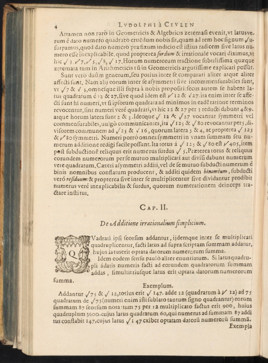 Page 4 from Van Ceulen's 1619 Surdorum quadraticorum arithmetica. 