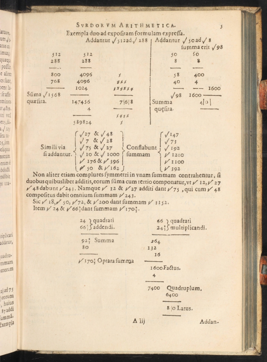 Page 5 from Van Ceulen's 1619 Surdorum quadraticorum arithmetica. 