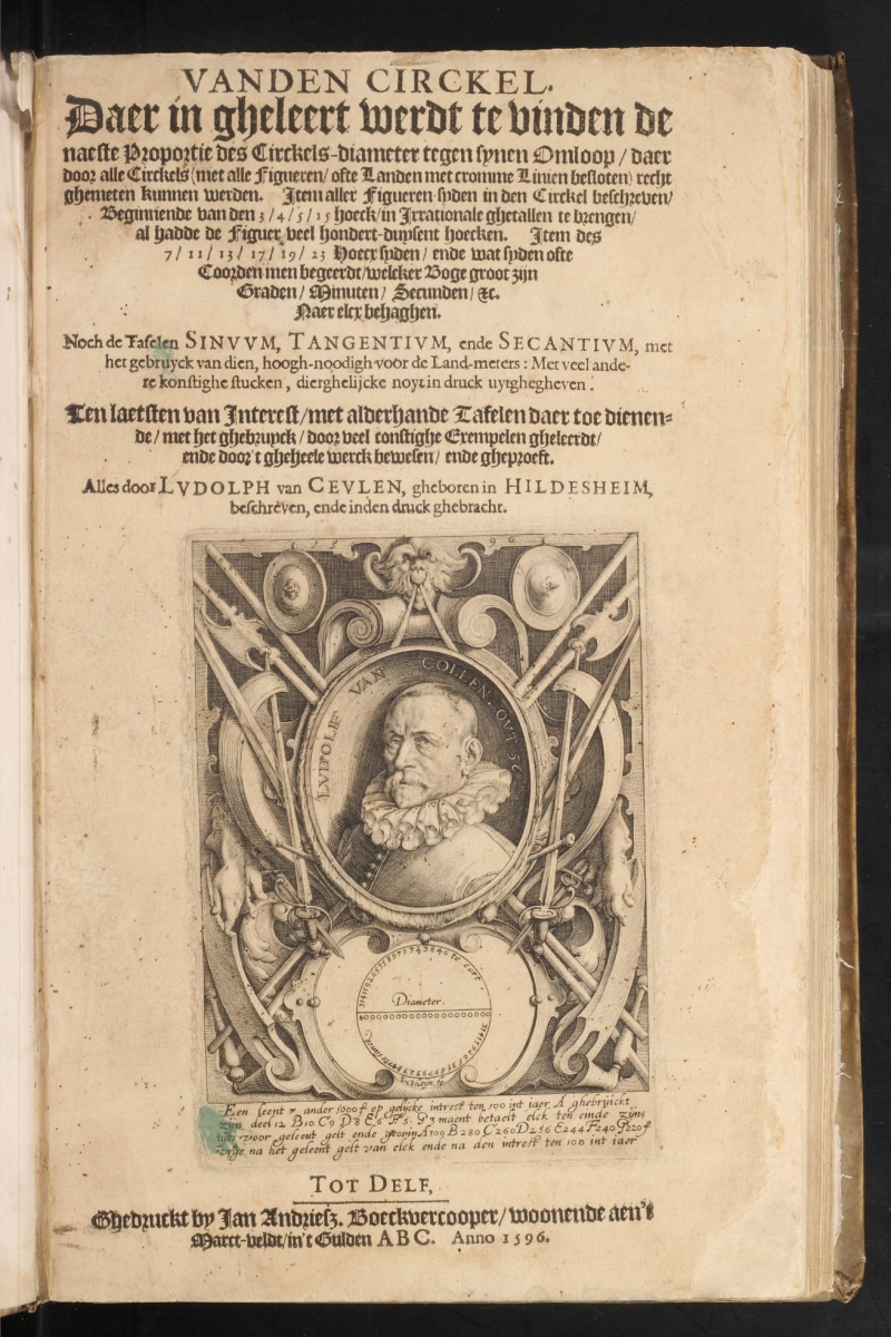 Title page of Van Ceulen's Vanden Circkel (1596).