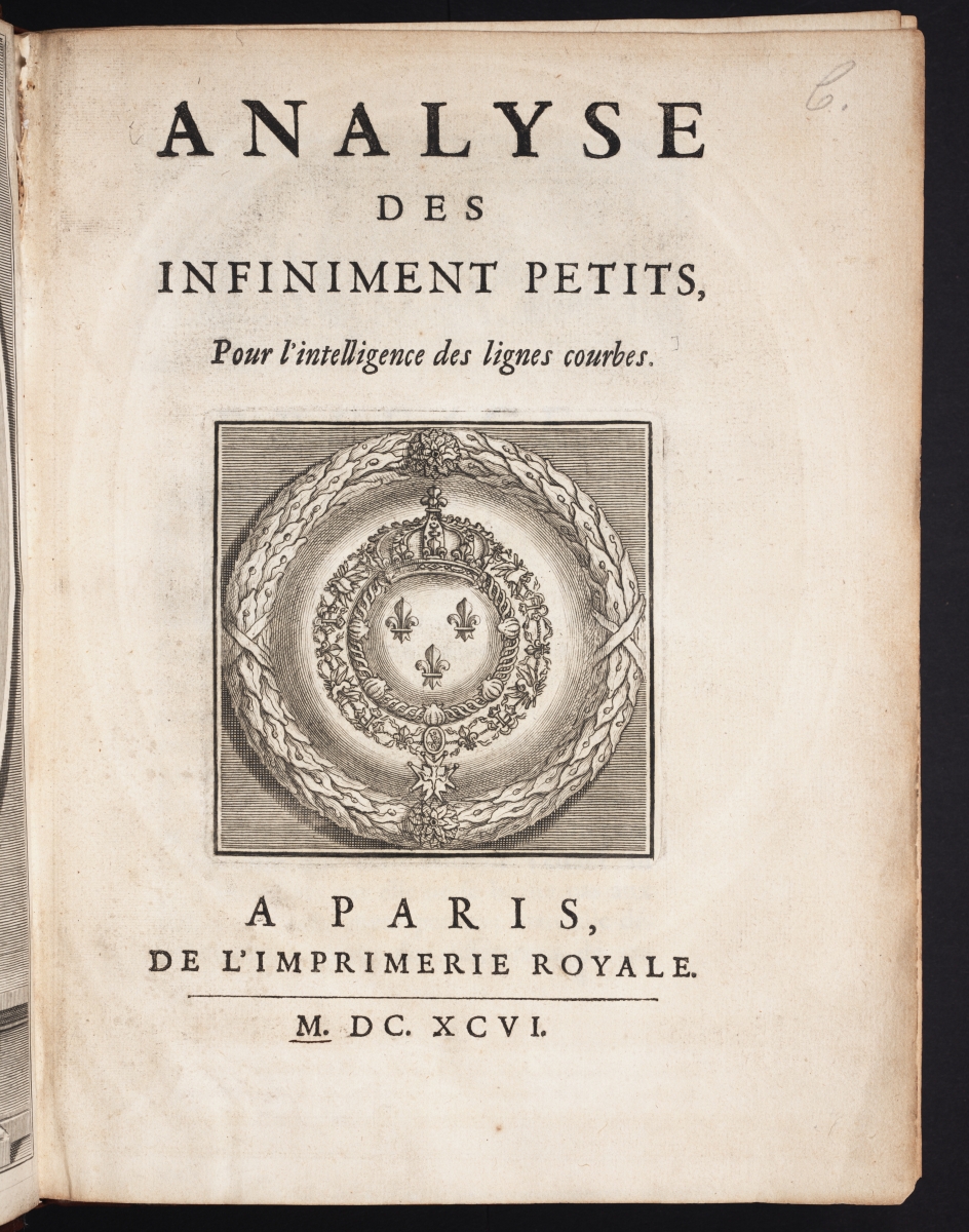 Title page of l'Hospital's 1696 calculus textbook.