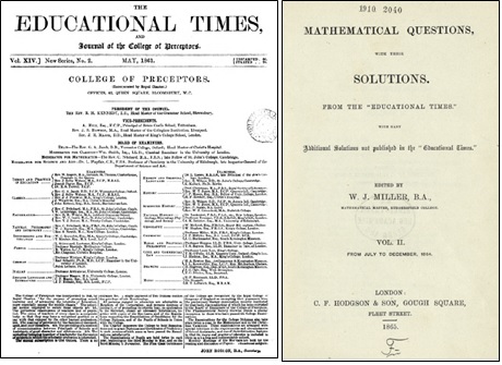 Covers of Educational Times and Mathematical Questions.