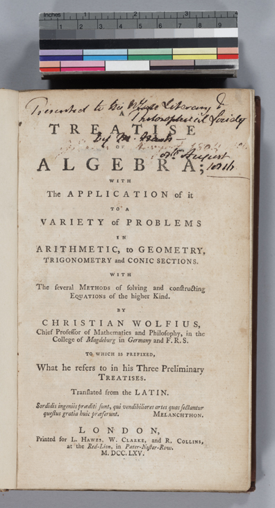 Title page of Wolff's Algebra