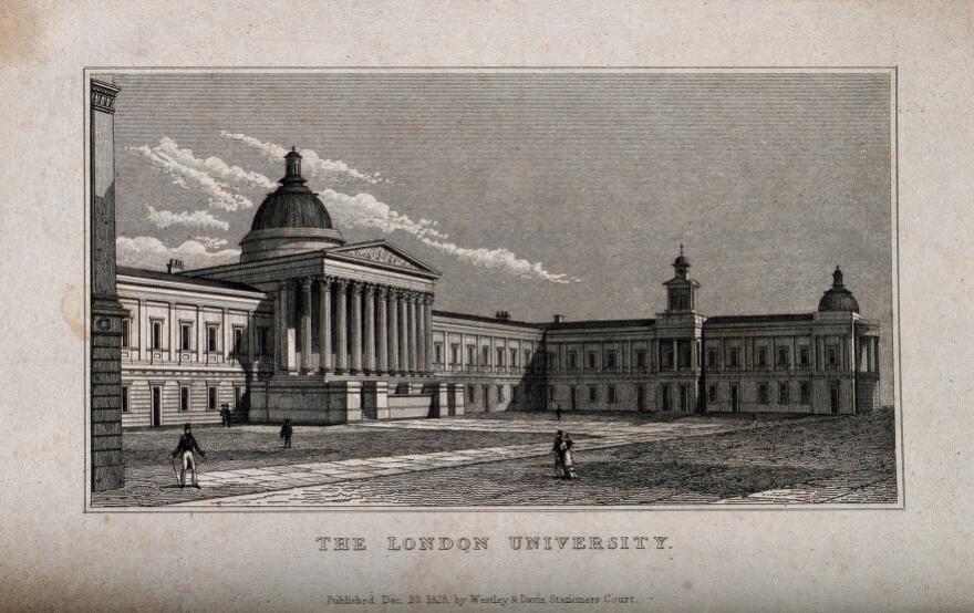 Engraving of main building at University of London, 1828