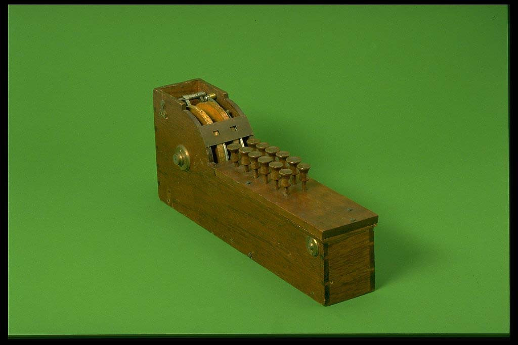 Thomas Hill's patent model for an adding machine.