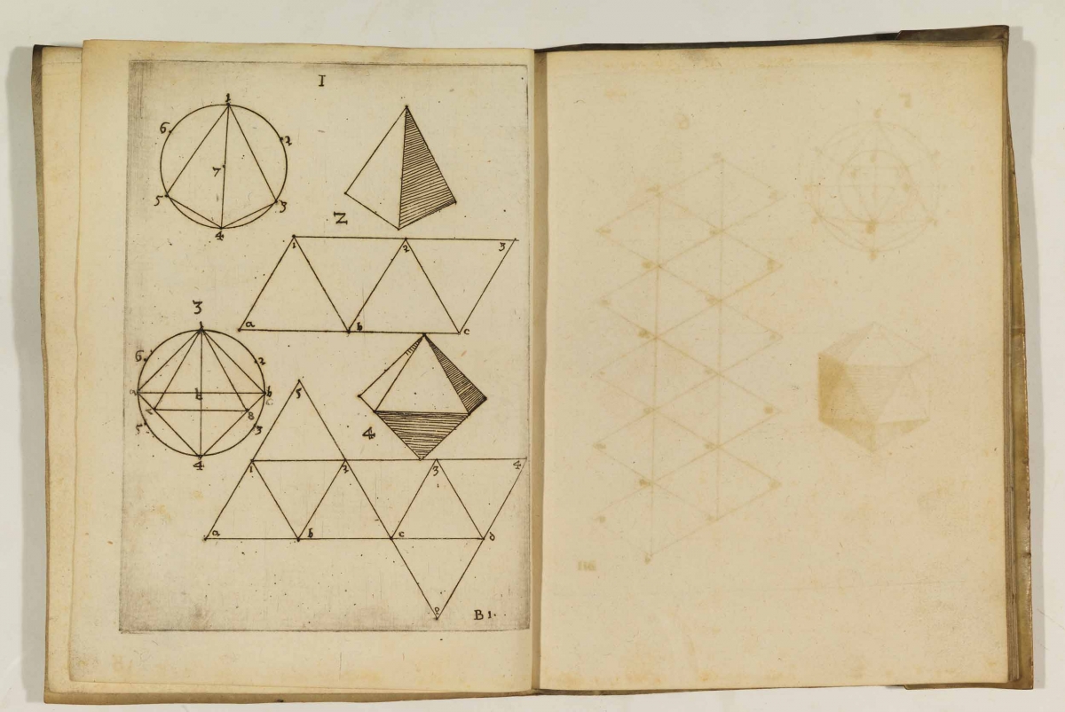 Diagrams for solid geometry from Augustin Hirschvogel's 1543 Geometria.