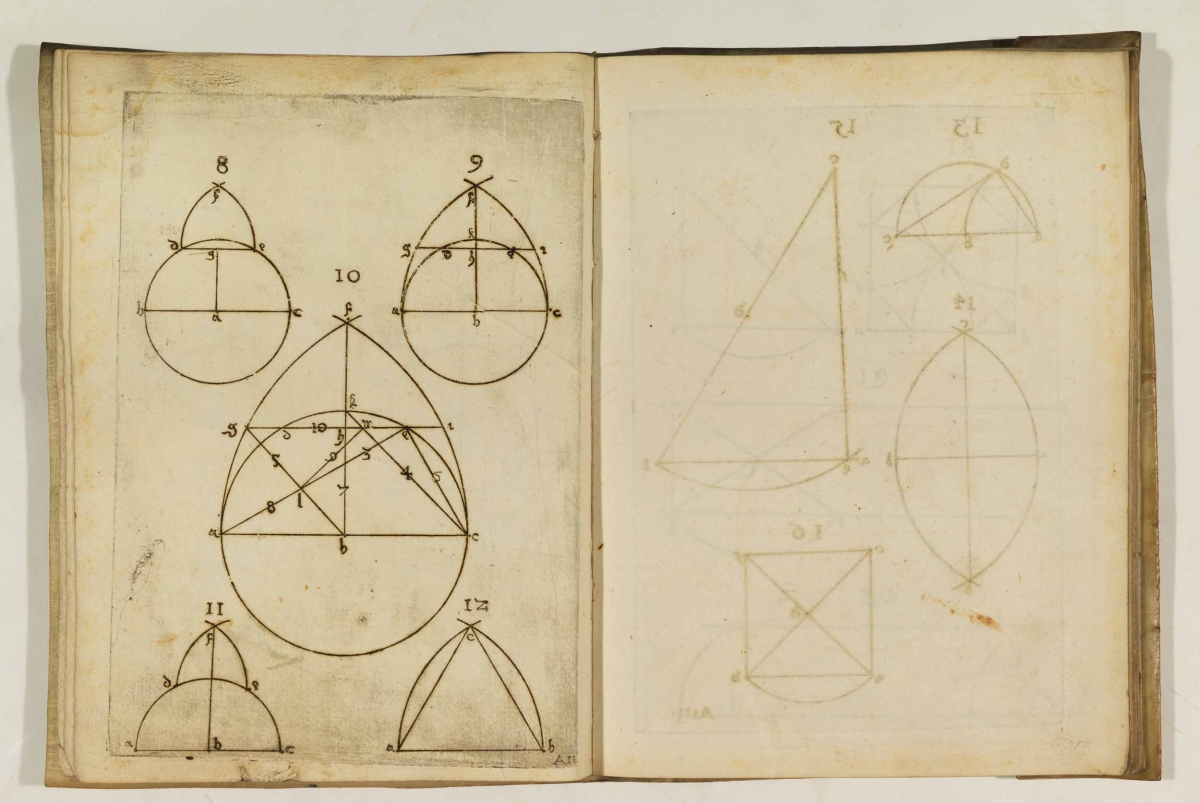 Diagrams 8-12 from Augustin Hirschvogel's 1543 Geometria.