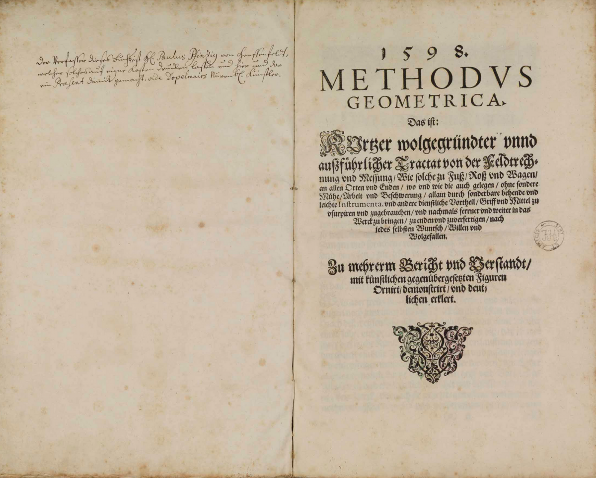 Title page for 1598 Methodvs Geometrica by Paul Pfinzing.