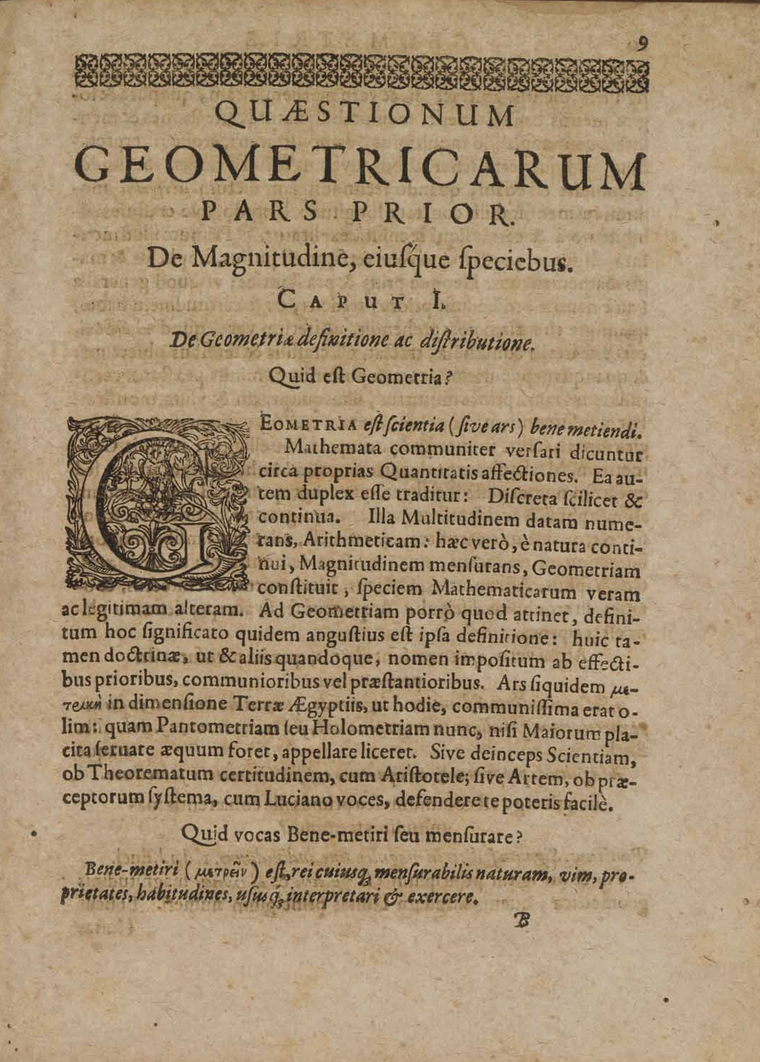 First page of Questiones Geometricae by Peter Ryff (1621).