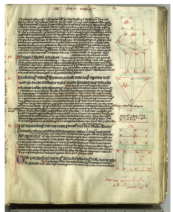 Folio 34r from 13th Century French edition of Latin translation of Eucild's Elements by Adelard of Bath