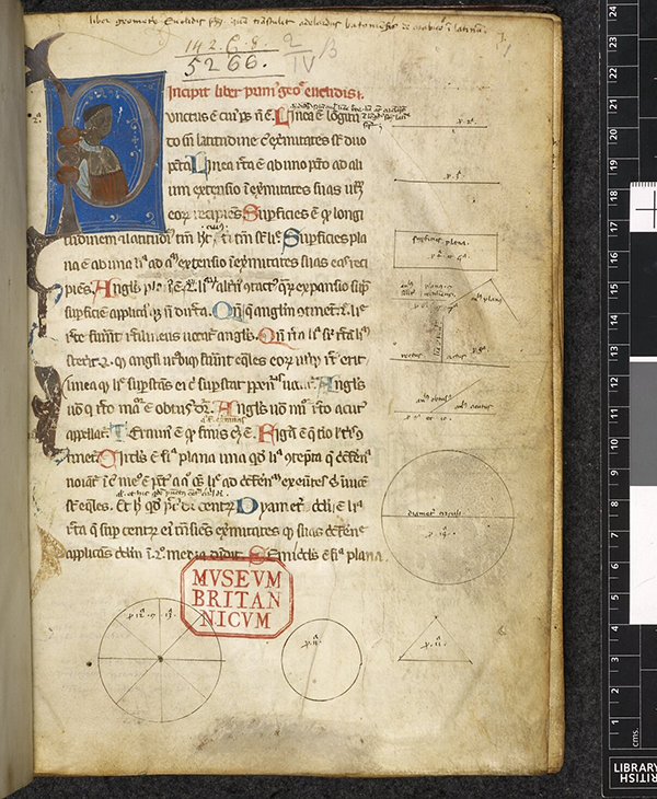 Folio 1r from 14th Century Latin translation of Eucild's Elements by Adelard of Bath