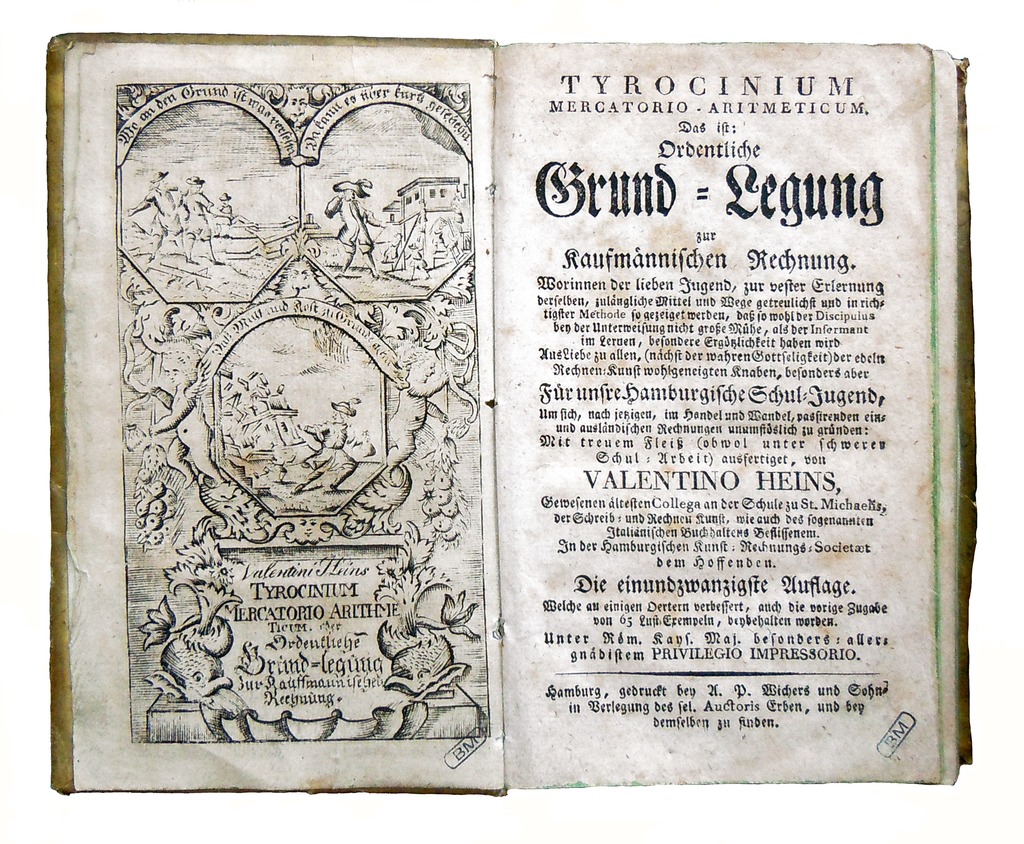 Title page from a 1785 edition of Valentin Heins's Tyrocinium mercatorio-arithmeticum.