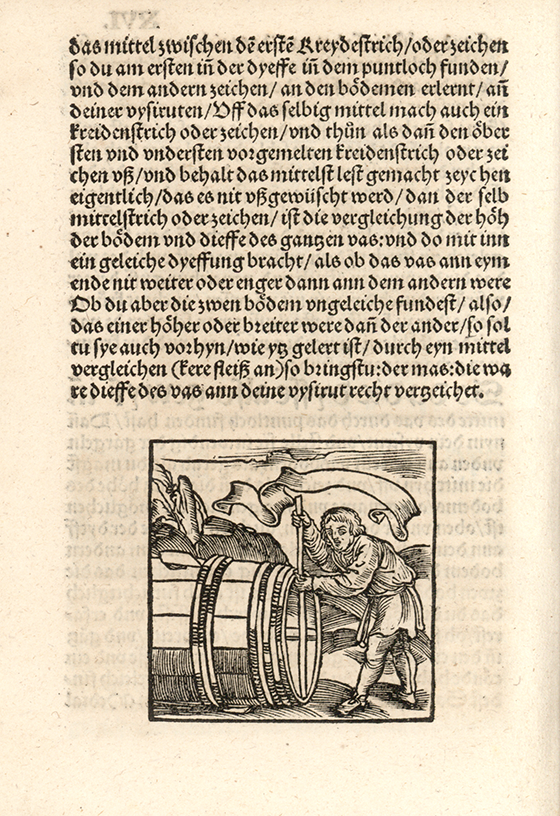 Second image of barrel measurement from Eyn new geordnet vysirbuch by Jacob Köbel, 1515