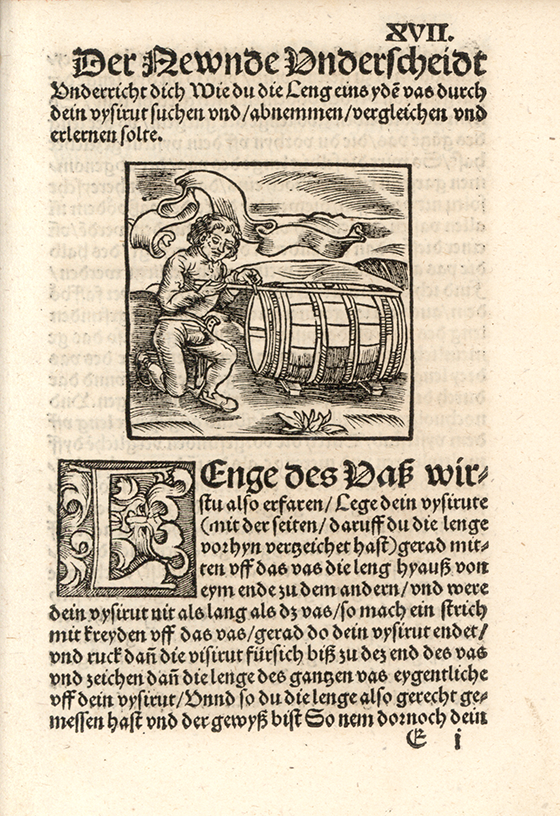 Third image of barrel measurement from Eyn new geordnet vysirbuch by Jacob Köbel, 1515