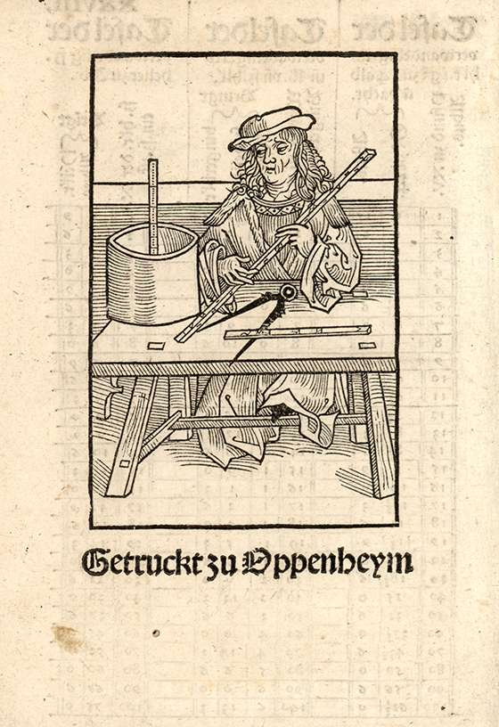 Sixth image of barrel measurement from Eyn new geordnet vysirbuch by Jacob Köbel, 1515