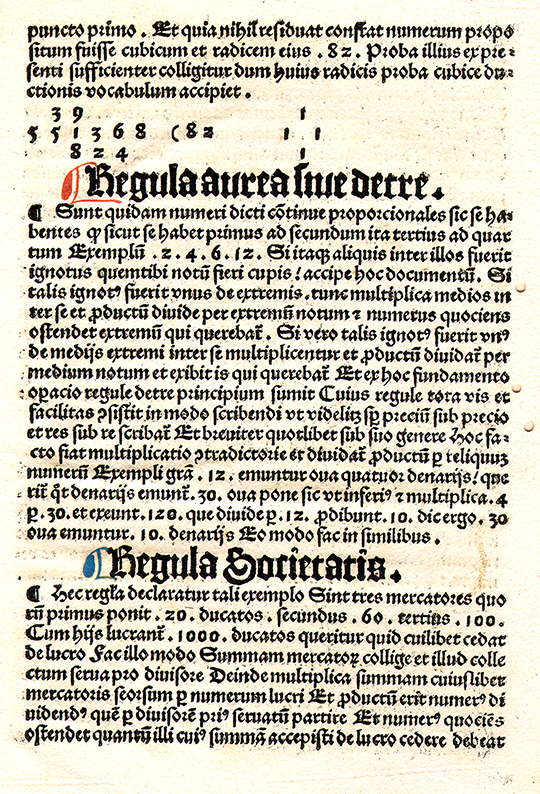 Page on the Golden Rule/Rule of Three from Opus algorithimi by Georg von Peurbach, 1503