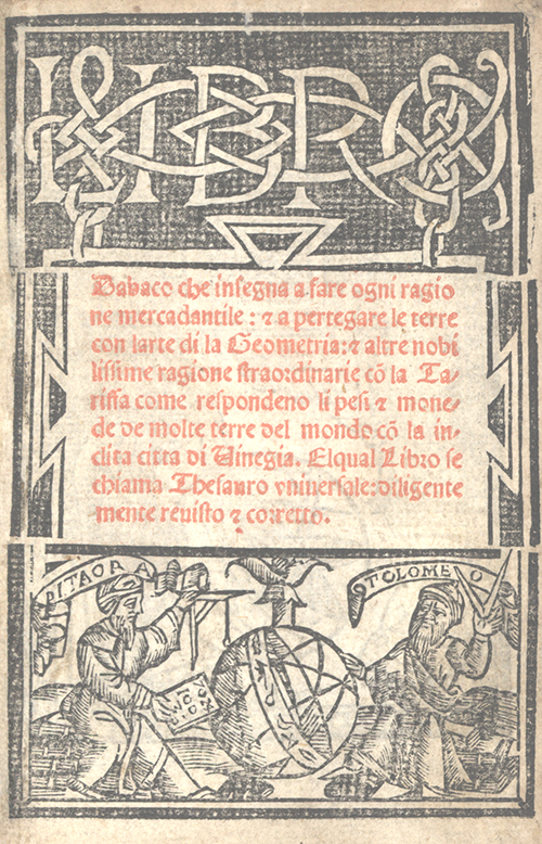 Title page from Libro d'abaco by Giovanni and Girolamo Tagliente, 1535