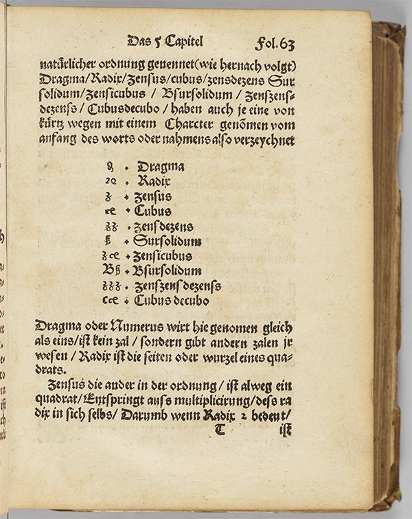 Folio 63 (recto) of 1553 edition of Christoff Rudolff's Die Coss.