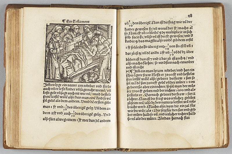 Folio 98 from 1508 edition of Widman's Behend und hüpsch Rechnung uff [auf] allen Kauffmanschafften.