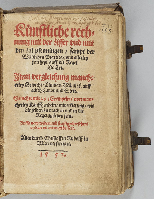 Title page of Christoff Rudolff's Kunstliche rechnung, 1553 edition.