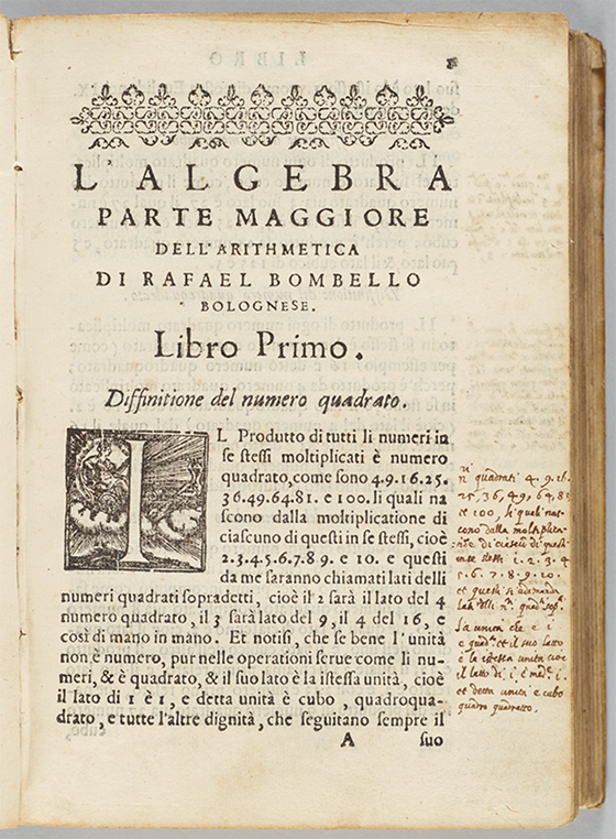 First page of 1579 edition of Rafael Bombelli's L’Algebra Opera.