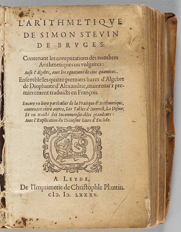 Title page of Simon Stevin's 1558 L’Arithmetique.