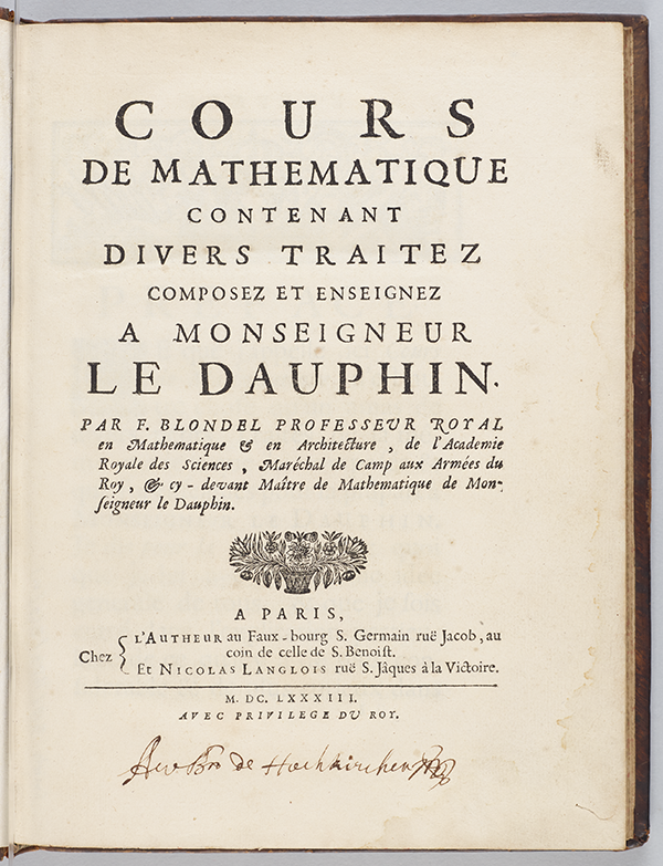 Title page of Cours de mathematique contenant divers traitez by François Blondel, 1683