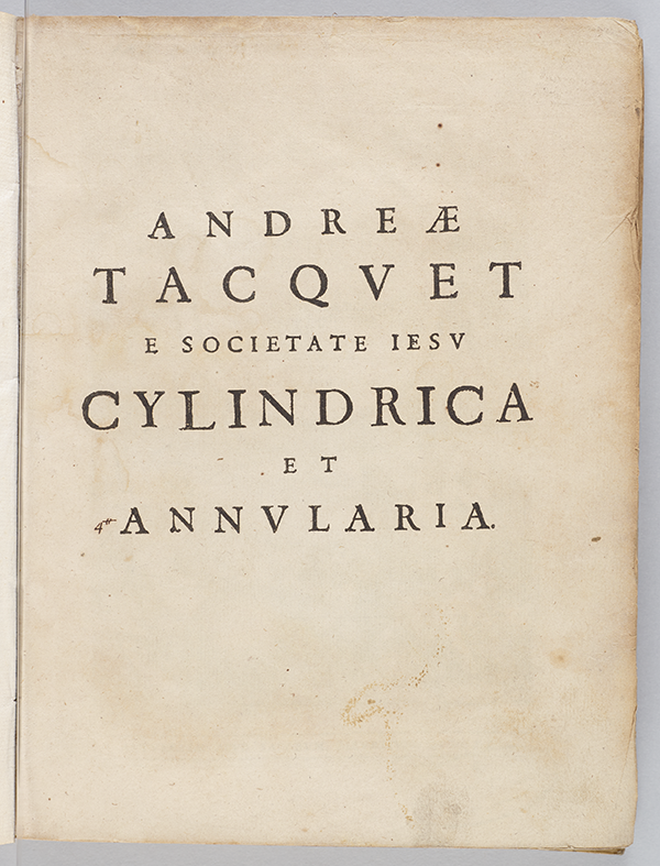Title page from Tacquet Cylindrica et annularia of 1651