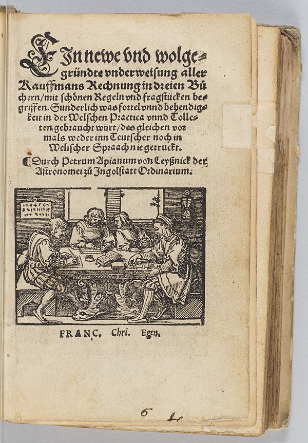 Title page of commerical arithmetic book by Petrus Apianus, 1537