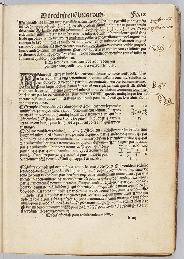 Folio 12 concerning fractions from Larismetique by La Roche, 1520