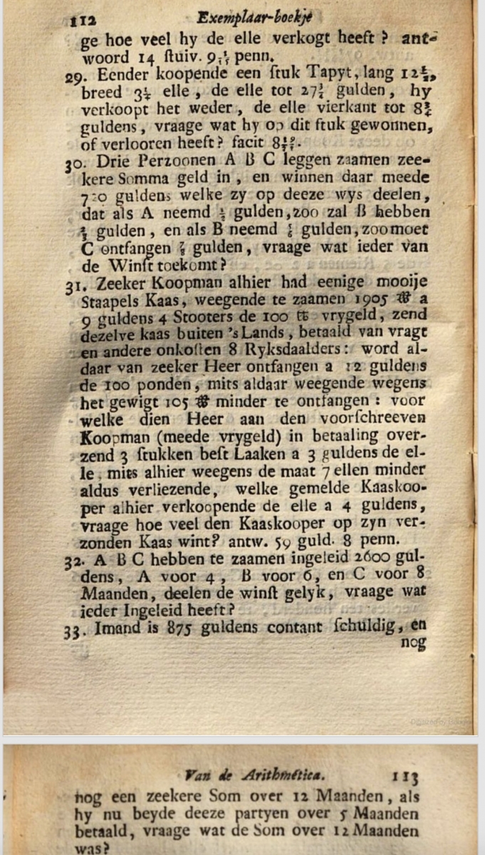 Pages 112-113 from Exemplaar-boekje van de arithmetica.